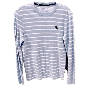 Men’s Express baby blue shirt with white stripes.